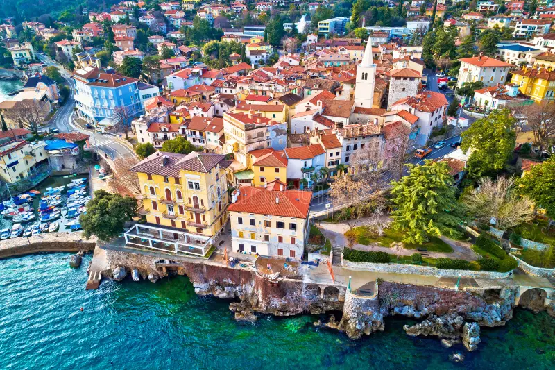 A coastal view of the Opatija Riviera in Croatia.